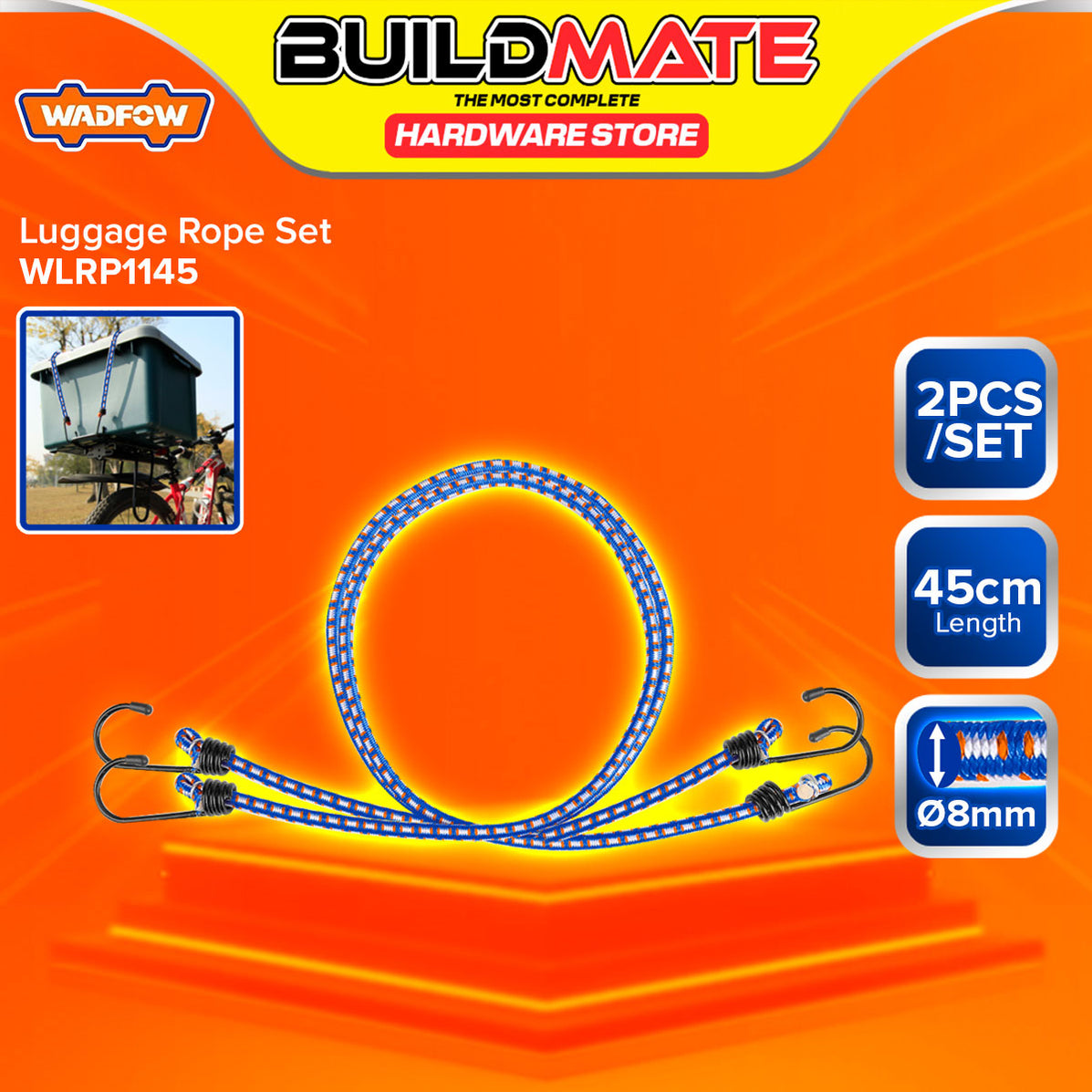 BUILDMATE Wadfow 2pcs Luggage Rope Set 45cm / 60cm / 90cm Bungee Cord ...