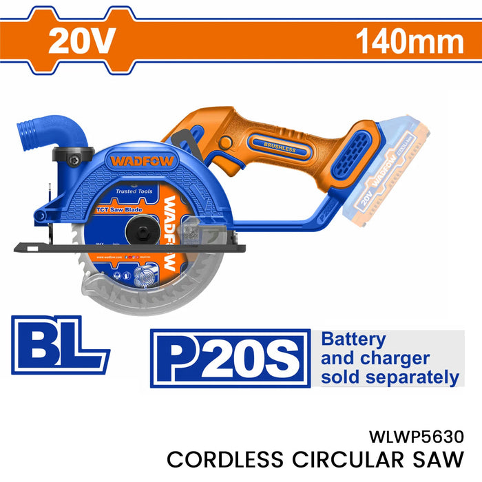 BUILDMATE Wadfow 20V Brushless Cordless Circular Saw 140mm (5-1/2") Handheld Lithium-Ion Wood Metal Cutting Buzz Power Saw - ICPT