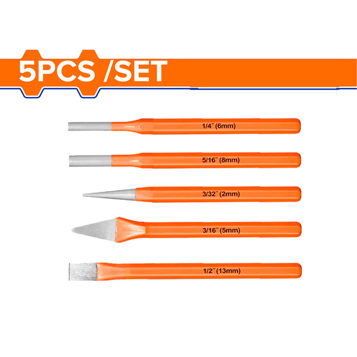 BUILDMATE Wadfow 5PCS 10mm Cold Chisel and Punch Set Hole