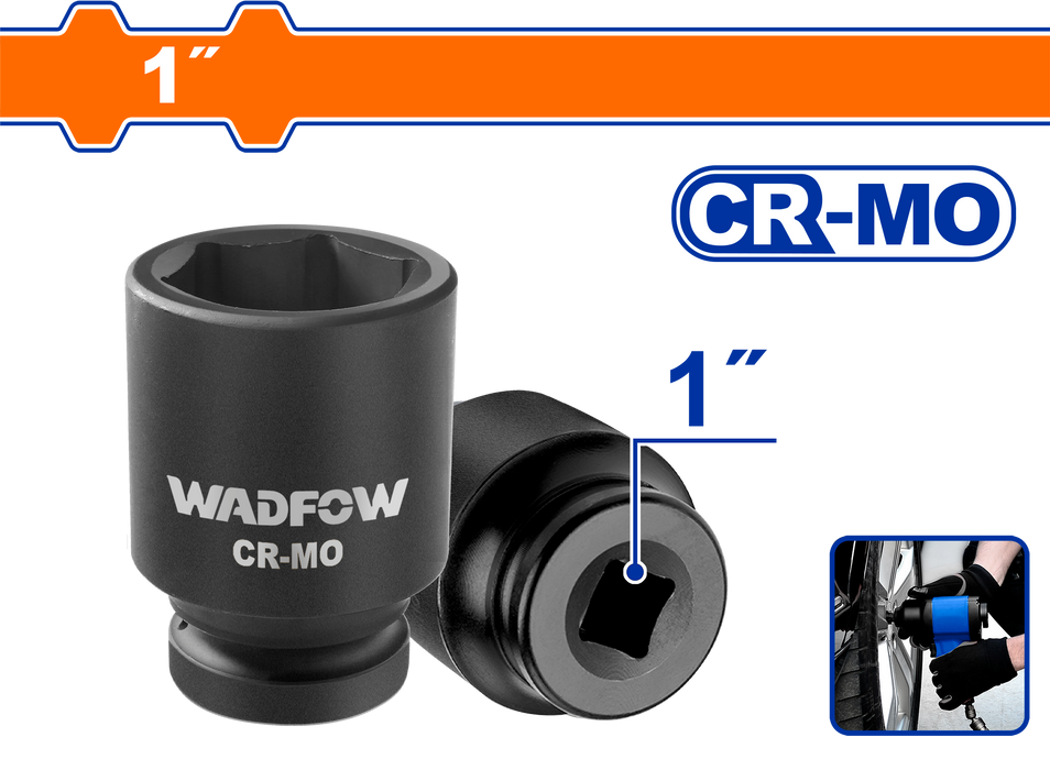 BUILDMATE Wadfow 1" Deep Impact Socket 19mm - 65mm Heavy Duty Impact Wrench Deep Drive Hex Socket For Mechanical & Automotive SOLD PER PIECE - WHT