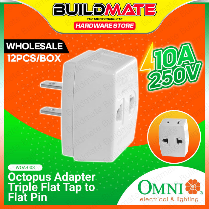 [WHOLESALE] BUILDMATE Omni 12PCS/BOX Octopus Adapter Triple Flat Tap to Flat Pin 10A 250V 3 Way Wall Tap Outlet Splitter AC Plug Adapter Socket WOA-003