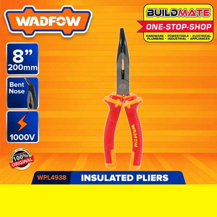 BUILDMATE Wadfow Insulated Bent Nose Pliers 6" Inch | 8" Inch Wire Stripper Bolt Cutter Hand Tool Pliers for Wire Wrapping Nose Pliers Precision Pliers Wire Bending Pliers Long Nose Cutting Tools Electrician Pliers WPL4936 | WPL4938 • WHT