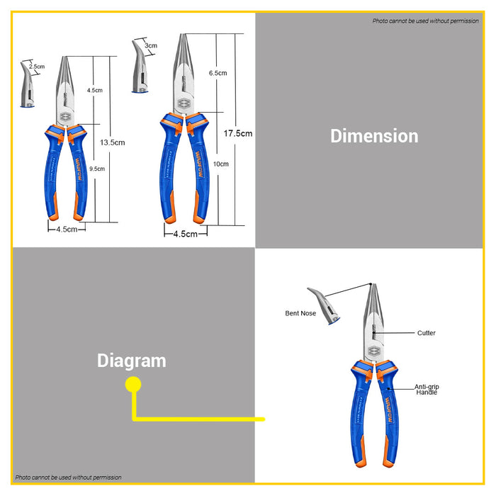 BUILDMATE Wadfow Bent Nose Pliers 160mm 6" 8" Inch Hand Tool for Beading Wire Wrapping DIY • WHT