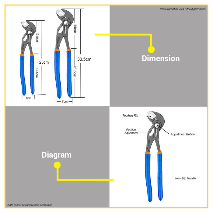 BUILDMATE Wadfow Water Pump Pliers 7" / 10" / 12" Tongue and Groove Channel Lock Pliers For Plumbing - WHT