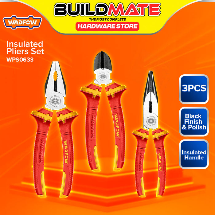 BUILDMATE Wadfow 3pcs Insulated Plier Set Combination Long Nose Diagonal Cutting Pliers Electrician Repair Hand Tools Kit WPS0633 - WHT