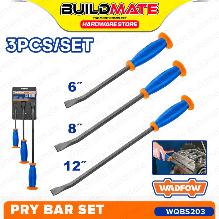 BUILDMATE Wadfow 3pcs Go-Through Pry Bar Set 6"-12" Inches Flat End Crowbar Wrecking Bar Prying Tool WQBS203 - WHT