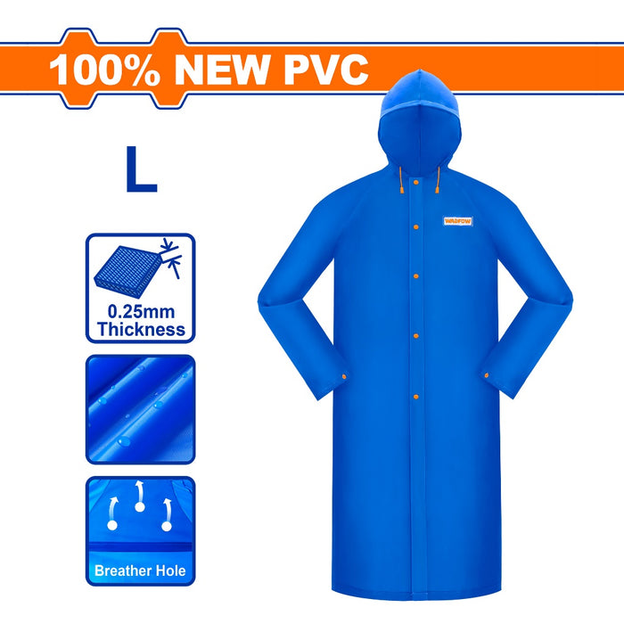BUILDMATE Wadfow Rain Coat 120cm L | XL | XXL [SOLD PER PIECE] PVC Hooded Reflective Raincoat Waterproof Kapote with Adjustable Hat Cord WRC200L | WRC20XL | WRC2XXL • WHT