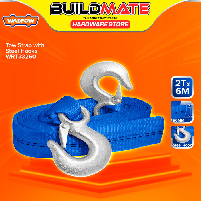 BUILDMATE Wadfow Tow Strap with Steel Hooks 2 Tons Heavy Duty Car Recovery Emergency Towing Belt Pull Rope for Heavy Vehicles WRT33260 - WHT