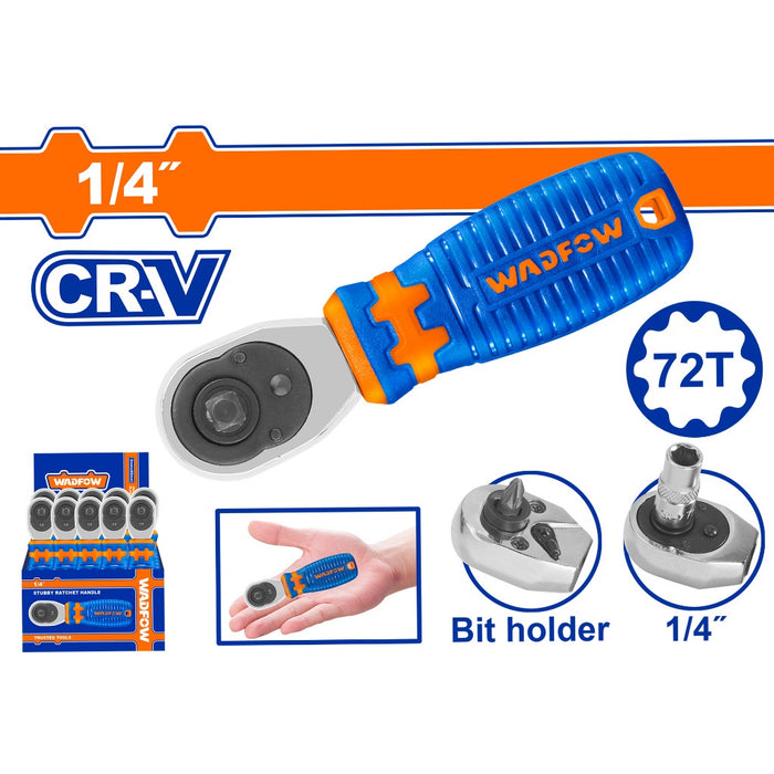 BUILDMATE Wadfow Stubby Ratchet Handle 110mm 1/4" Drive Head for Socket or Bits Quick Release Socket Wrench Rod WRW2J14 • WHT