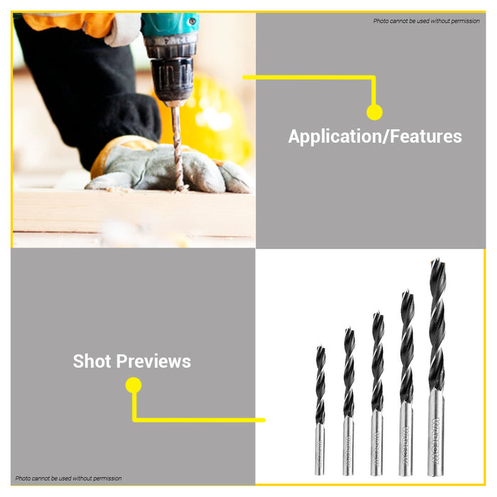 BUILDMATE Wadfow 5PCS Wood Drill Bits Set 3MM - 8MM Diverse Woodworking Drilling WSJ3K01 • WHT