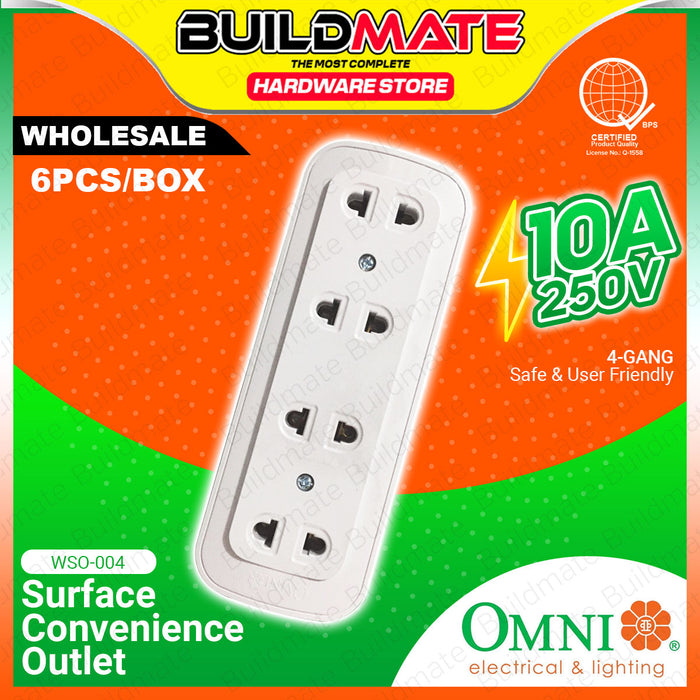 [WHOLESALE] BUILDMATE Omni 6PCS/BOX Surface 4 Gang Convenience Outlet 10A 250V Flat / Round Plug Electrical Two Way Socket Outlet WSO-004 WSO004