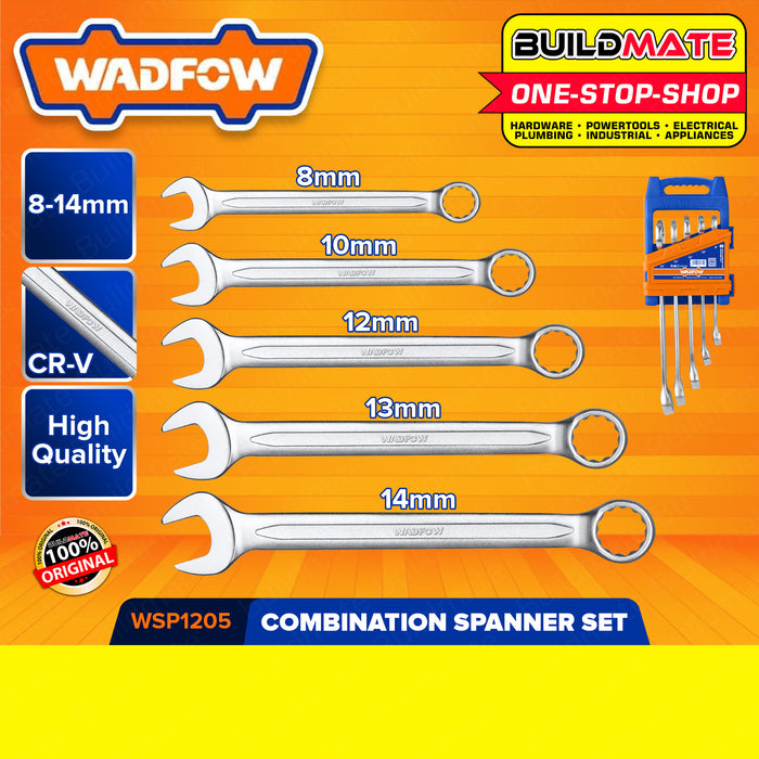 BUILDMATE Wadfow 5PCS Combination Spanner Set 8-14mm | 10-19mm [SOLD PER SET] Gear Ring Combination Wrench Set Spanner Wrench Open-end Wrench Automotive Spanner DIY Tool Spanner WSP1205 | WSP1215 • WHT