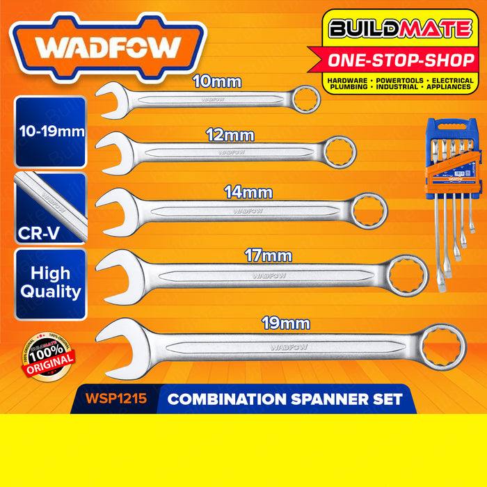 BUILDMATE Wadfow 5PCS Combination Spanner Set 8-14mm | 10-19mm [SOLD PER SET] Gear Ring Combination Wrench Set Spanner Wrench Open-end Wrench Automotive Spanner DIY Tool Spanner WSP1205 | WSP1215 • WHT