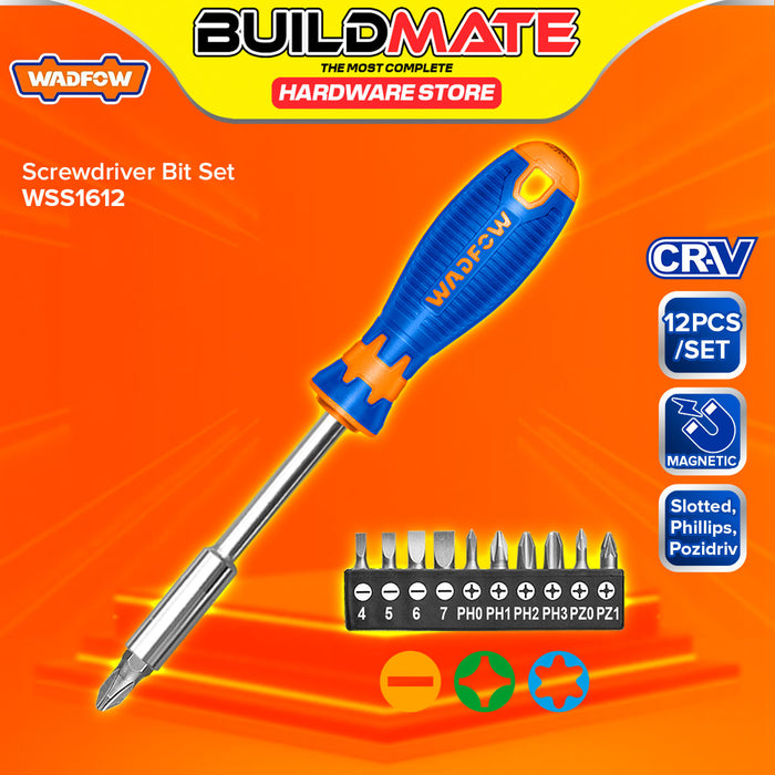BUILDMATE Wadfow 12pcs Screwdriver Bit Set 1/4" Inch Cr-V Interchangeable Magnetic Driver Multi Bit Accessory Kit WSS1612 - WHT