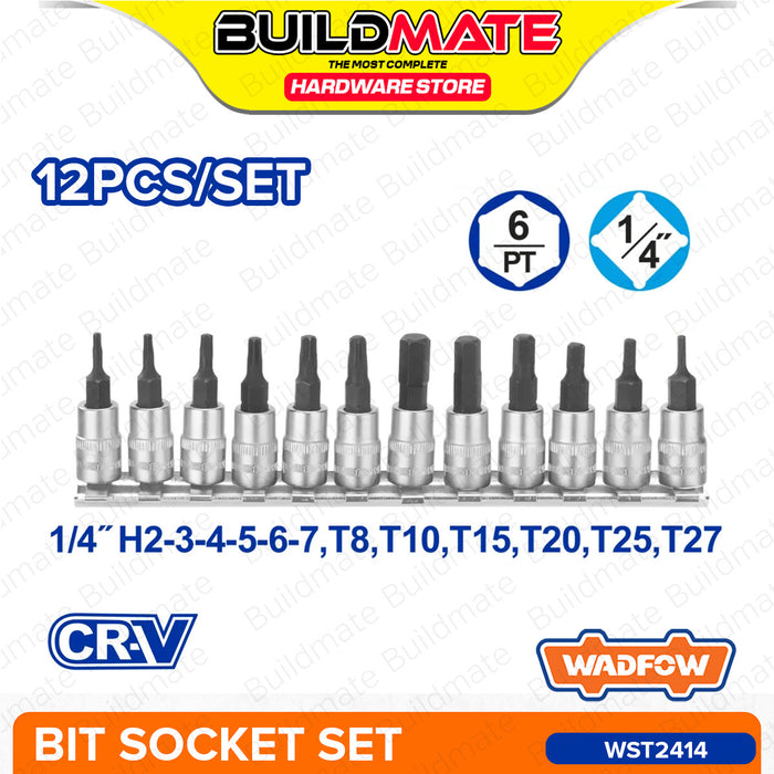BUILDMATE Wadfow 10pcs / 12pcs Bit / Socket Set Drive Drill Wrench Adapter 1/4 Inch / 1/2 Inch Repair Hand Tools SOLD PER SET - WHT