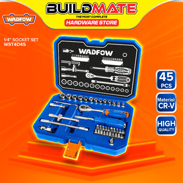 BUILDMATE Wadfow 45pcs Socket Set 1/4" Inch Autor Repair Drive Tool Kit Ratchet Wrench WST4D45 - WHT
