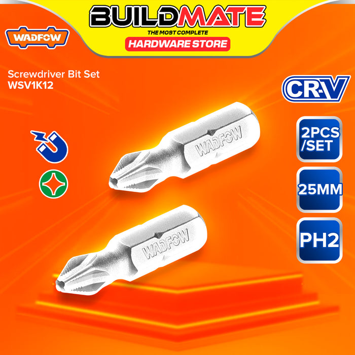 BUILDMATE Wadfow 2pcs Screwdriver Bits Set 25mm PH2 / PZ2 Anti-Slip Phillips Pozidriv Screw Bit Cross Slot Driver WSV1K12 / WSV1K32 - WHT
