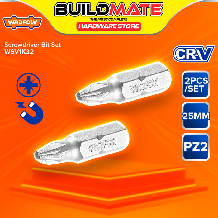 BUILDMATE Wadfow 2pcs Screwdriver Bits Set 25mm PH2 / PZ2 Anti-Slip Phillips Pozidriv Screw Bit Cross Slot Driver WSV1K12 / WSV1K32 - WHT