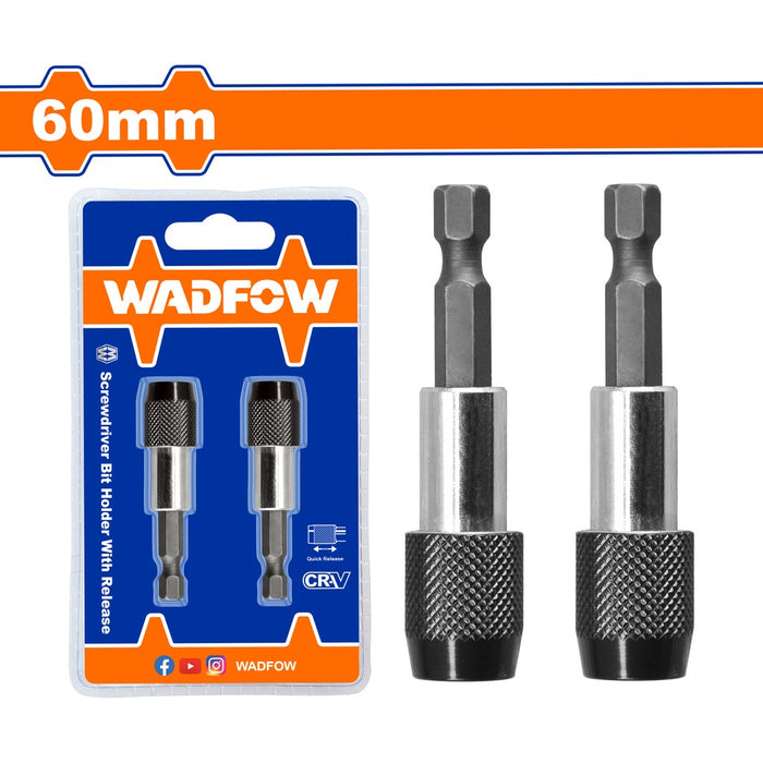 BUILDMATE Wadfow Screwdriver Bit Holder 2PCS/SET 60MM Without | With Quick Release Magnetic Bit Holder Adaptor Extension Quick Change Bit Holder CR-V Magnetic Bit Tip Holder WSV2K01 | WSV3K01 • WHT
