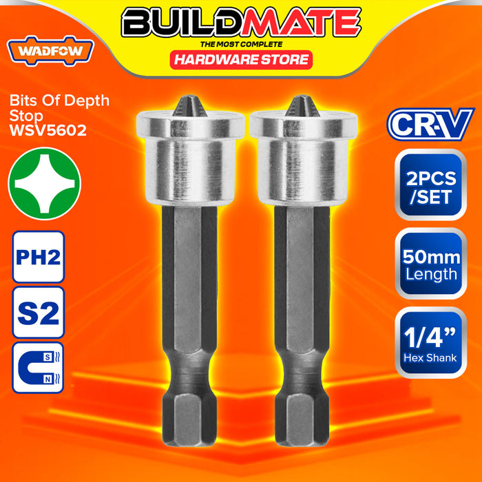 BUILDMATE Wadfow 2PCS/SET Bits of Depth Stop PH2 25mm / 50mm S2 Industrial Steel Magnetic Depth Control Setter Stopper Screwdriver Bits - WHT