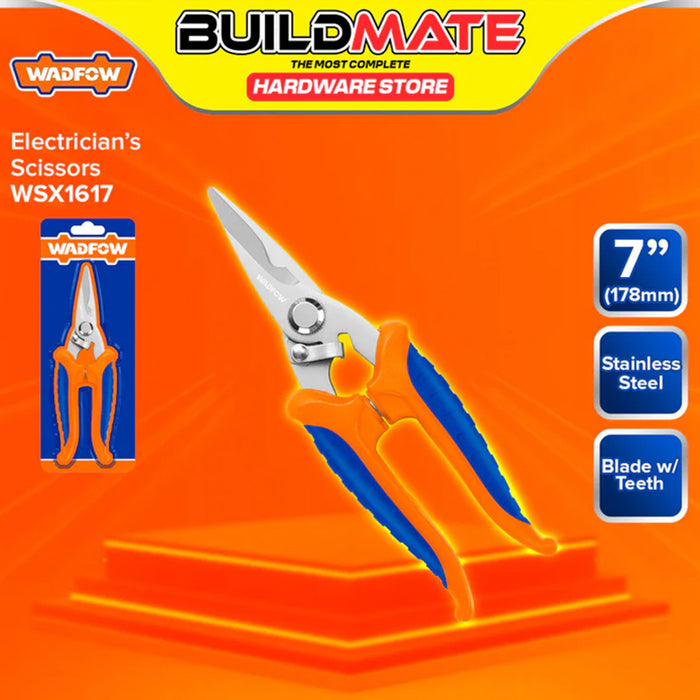 BUILDMATE Wadfow Electrician's Scissors 7" (178mm) / 8" (200mm) with Teeth Multi-Purpose Electrical Wire Stripper Cutting Scissors SOLD PER PIECE - WHT