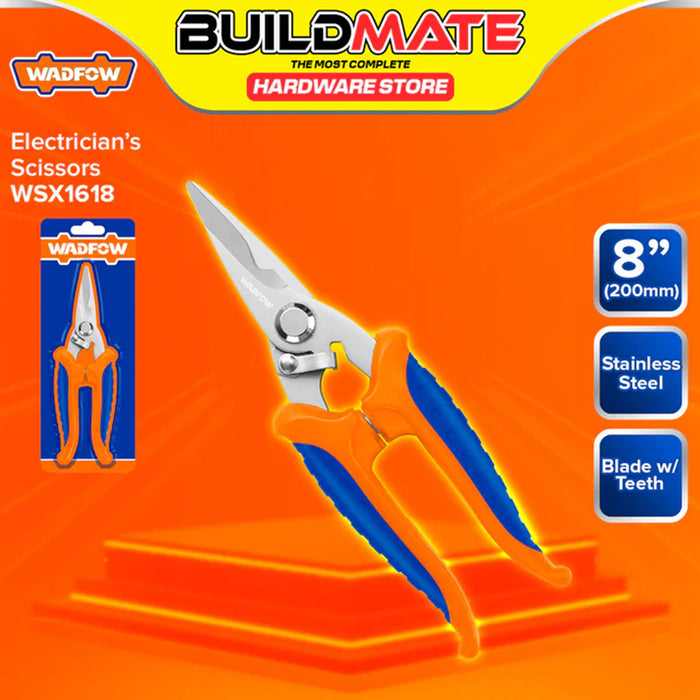 BUILDMATE Wadfow Electrician's Scissors 7" (178mm) / 8" (200mm) with Teeth Multi-Purpose Electrical Wire Stripper Cutting Scissors SOLD PER PIECE - WHT