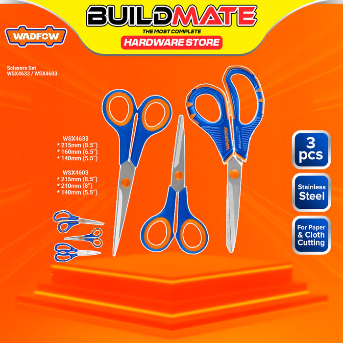 BUILDMATE Wadfow 3pcs Stainless Steel Scissors Set Heavy Duty Muti-Purpose Craft Scissor Gunting Kit SOLD PER SET - WHT