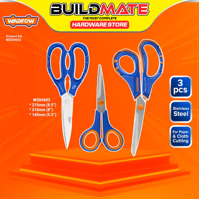 BUILDMATE Wadfow 3pcs Stainless Steel Scissors Set Heavy Duty Muti-Purpose Craft Scissor Gunting Kit SOLD PER SET - WHT