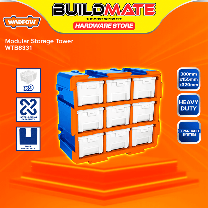 BUILDMATE Wadfow Modular Storage Tower 4pcs/6pcs Transparent Organizer / 9pcs Storage Bins Modular Tools Shelving Sorting Tool Box Container Set - WHT