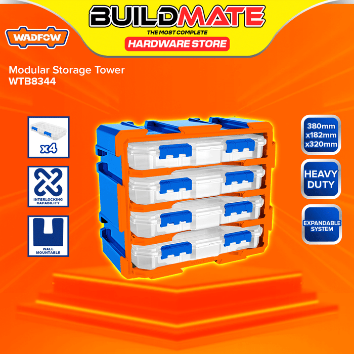 BUILDMATE Wadfow Modular Storage Tower 4pcs/6pcs Transparent Organizer / 9pcs Storage Bins Modular Tools Shelving Sorting Tool Box Container Set - WHT