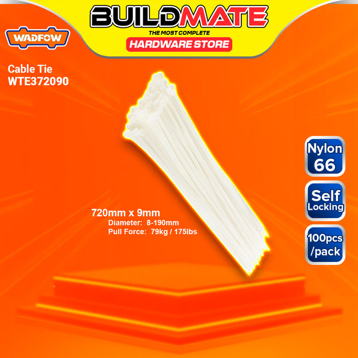 BUILDMATE Wadfow 100PCS/SET Multi-Purpose Nylon White Cable Ties 9mm Self Locking Zip Wire Cable Tie SOLD PER SET - WHT