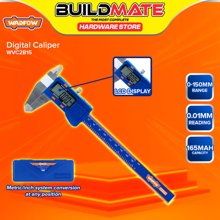 BUILDMATE Wadfow Digital Caliper 150mm/200mm Range Electronic Vernier Metric/Inch Conversion Caliper Precision Measuring Tool WVC2B15 / WVC2B20 - WHT