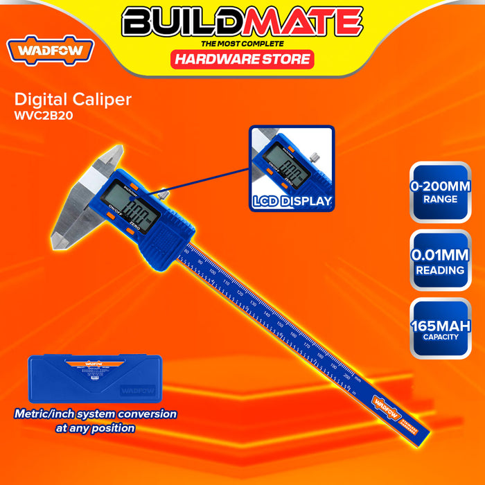 BUILDMATE Wadfow Digital Caliper 150mm/200mm Range Electronic Vernier Metric/Inch Conversion Caliper Precision Measuring Tool WVC2B15 / WVC2B20 - WHT