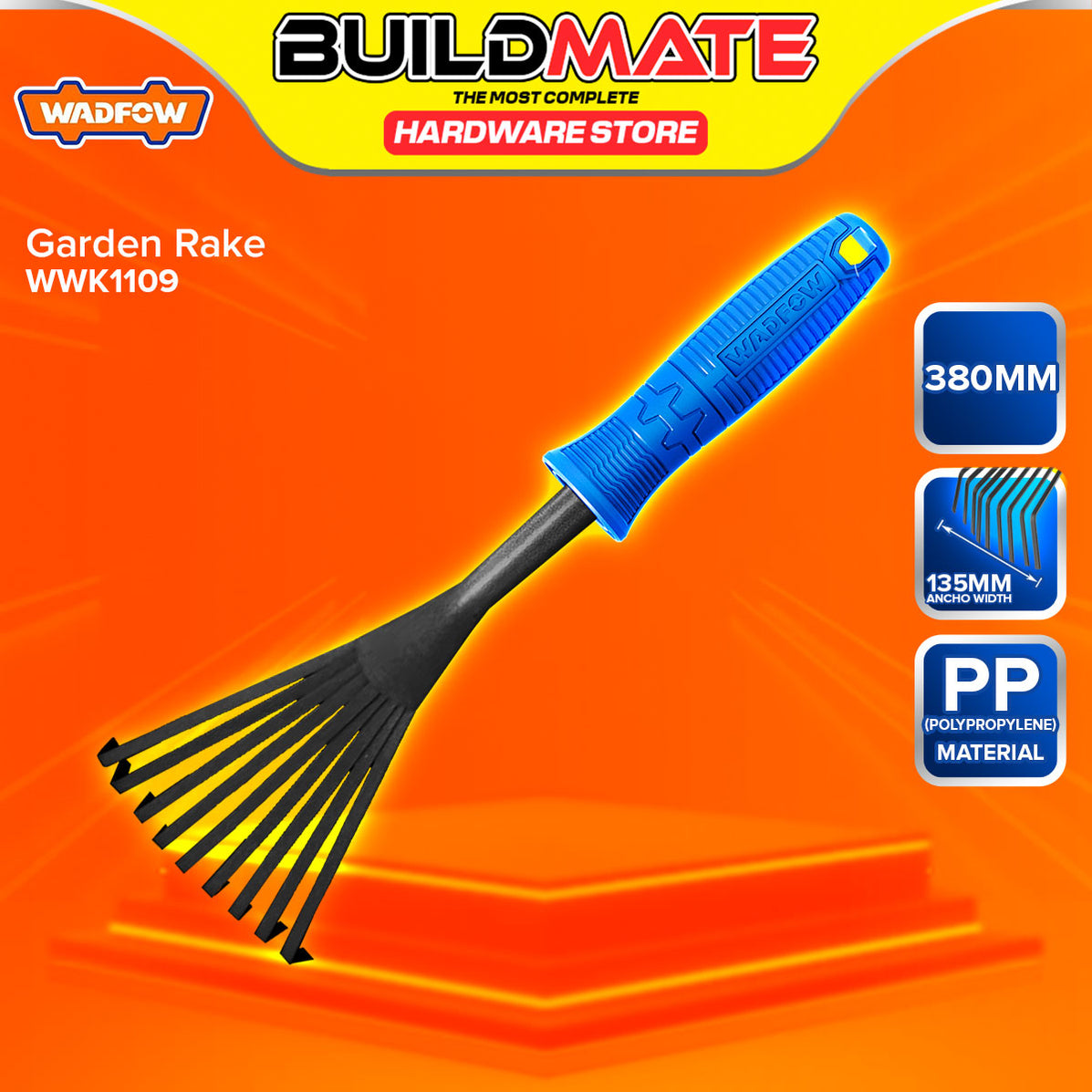 WADFOW Garden Rake 380MM Grass Rake Garden Leaf Rake Hand Rake Cleanin ...
