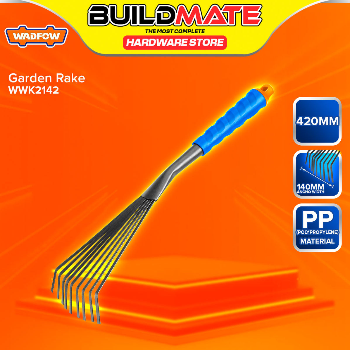 WADFOW Garden Rake 380MM Grass Rake Garden Leaf Rake Hand Rake Cleanin ...