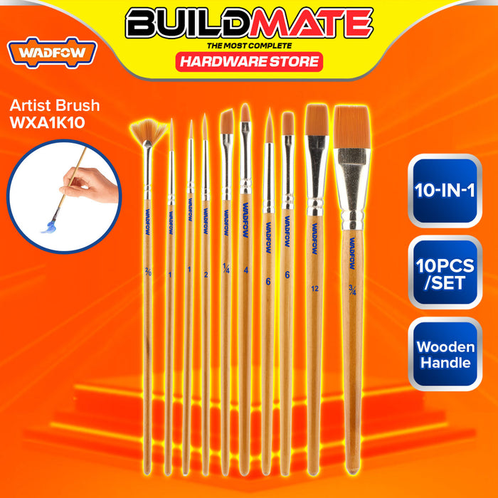 BUILDMATE Wadfow Artist Brush 5-in-1 / 10-in-1 Detailed Outlining Sketching Art Wooden Paint Brushes Kit Assorted Painting Brush Set - WHT
