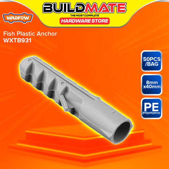 BUILDMATE Wadfow Fish Plastic Anchor Gray PE Expand Screw Drywall Fixing Fish Wall Gripper Plug Expansion Tube Plastic Anchor SOLD PER PACK - WHT