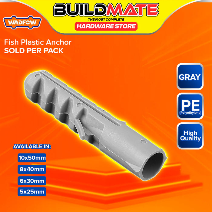 BUILDMATE Wadfow Fish Plastic Anchor Gray PE Expand Screw Drywall Fixing Fish Wall Gripper Plug Expansion Tube Plastic Anchor SOLD PER PACK - WHT