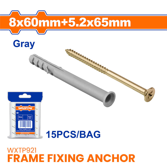 BUILDMATE Wadfow 15PCS/BAG Steel Frame Fixing Anchor 8×60mm + 5.2x65mm Heavy Duty Secure Mounting Window & Door Frame in Concrete Masonry & Bricks - WHT