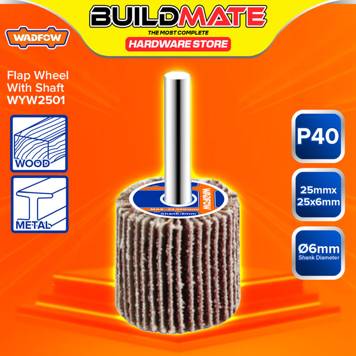 BUILDMATE Wadfow Flap Wheel With Shaft 25mm Grit P40 - P120 Weld Removal & Deburring Rotary Shafted Polish Grinding Mop Wheel for Drill & Grinders - WHT