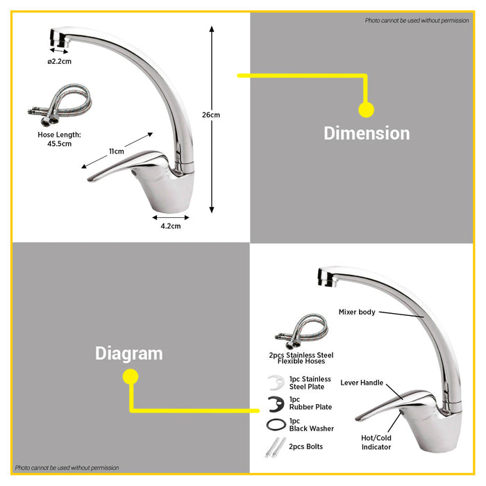 BUILDMATE Wadfow Kitchen Mixer Faucet Ø35mm Ceramic Cartridge Hot/Cold Single Spout Wash Basin Mixer Tap Kitchen Sink WZD1504 - WHT