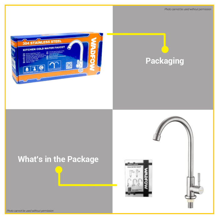 BUILDMATE Wadfow Kitchen Cold Water Faucet 360° Rotated 304 Stainless Steel Single Handle Cold Only Kitchen Tap WZD4503 - WHT