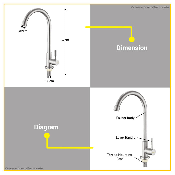 BUILDMATE Wadfow Kitchen Cold Water Faucet 360° Rotated 304 Stainless Steel Single Handle Cold Only Kitchen Tap WZD4503 - WHT
