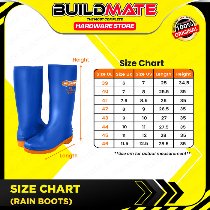 WADFOW Rain Boots Size 39 to 46 Heavy Duty Rain Boot (SOLD IN PAIRS) Anti-slip Sole •BUILDMATE• WHT