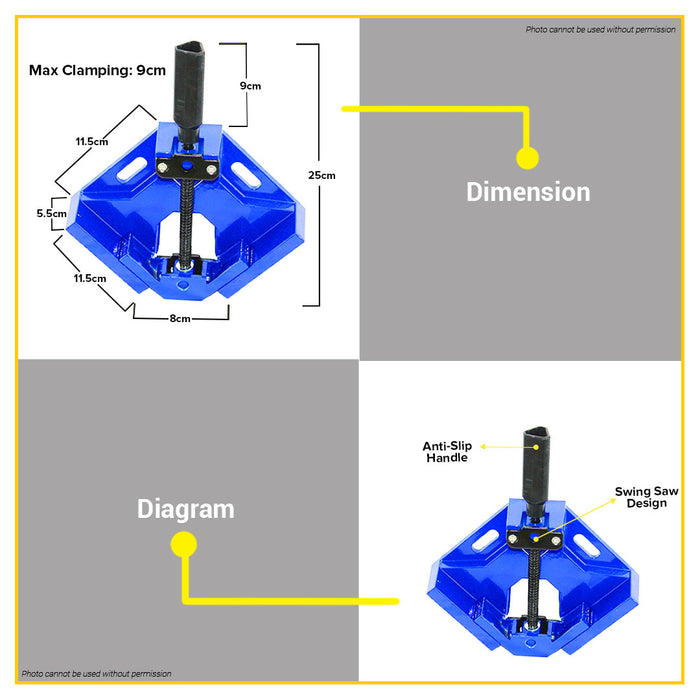 BUILDMATE Wadfow Corner Clamp Holder 70mm | 75mm Right Angle Clip Jaws Aluminum Alloy for Woodworking Frame & Welding Hand Fixing Clip - WHT