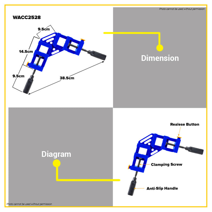 BUILDMATE Wadfow Corner Clamp Holder 70mm | 75mm Right Angle Clip Jaws Aluminum Alloy for Woodworking Frame & Welding Hand Fixing Clip - WHT