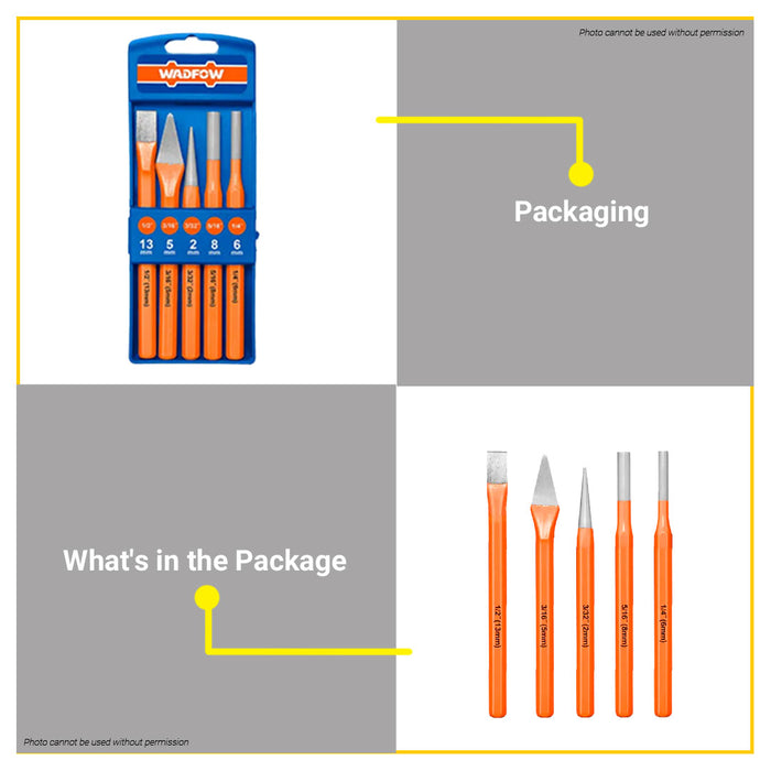 BUILDMATE Wadfow 5PCS 10mm Cold Chisel and Punch Set Hole Punching Pen for Metalworker WCC8395 • WHT
