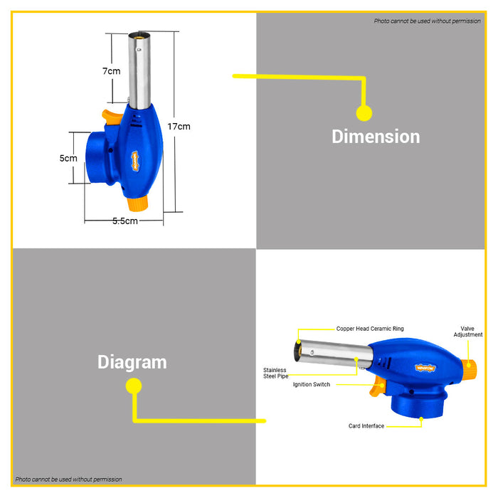 BUILDMATE Wadfow Flame Gun 145mm-195mm Burner Multi-Purpose Butane Gas Torch Heating SOLD PER PIECE WFG1602 / WFG1604 / WFG2602 - WHT