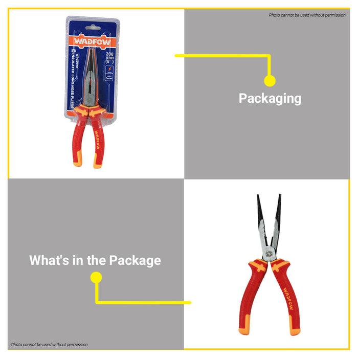 BUILDMATE Wadfow Insulated Long Nose Pliers 6" | 8" Inch  Flat Wire Cutter Hand Tool for Bending WHT