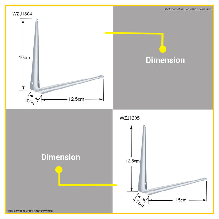 BUILDMATE Wadfow Heavy Duty Shelf Brackets 0.8MM - 1MM Thickness 4" - 12" Inch Angle Corner • WHT